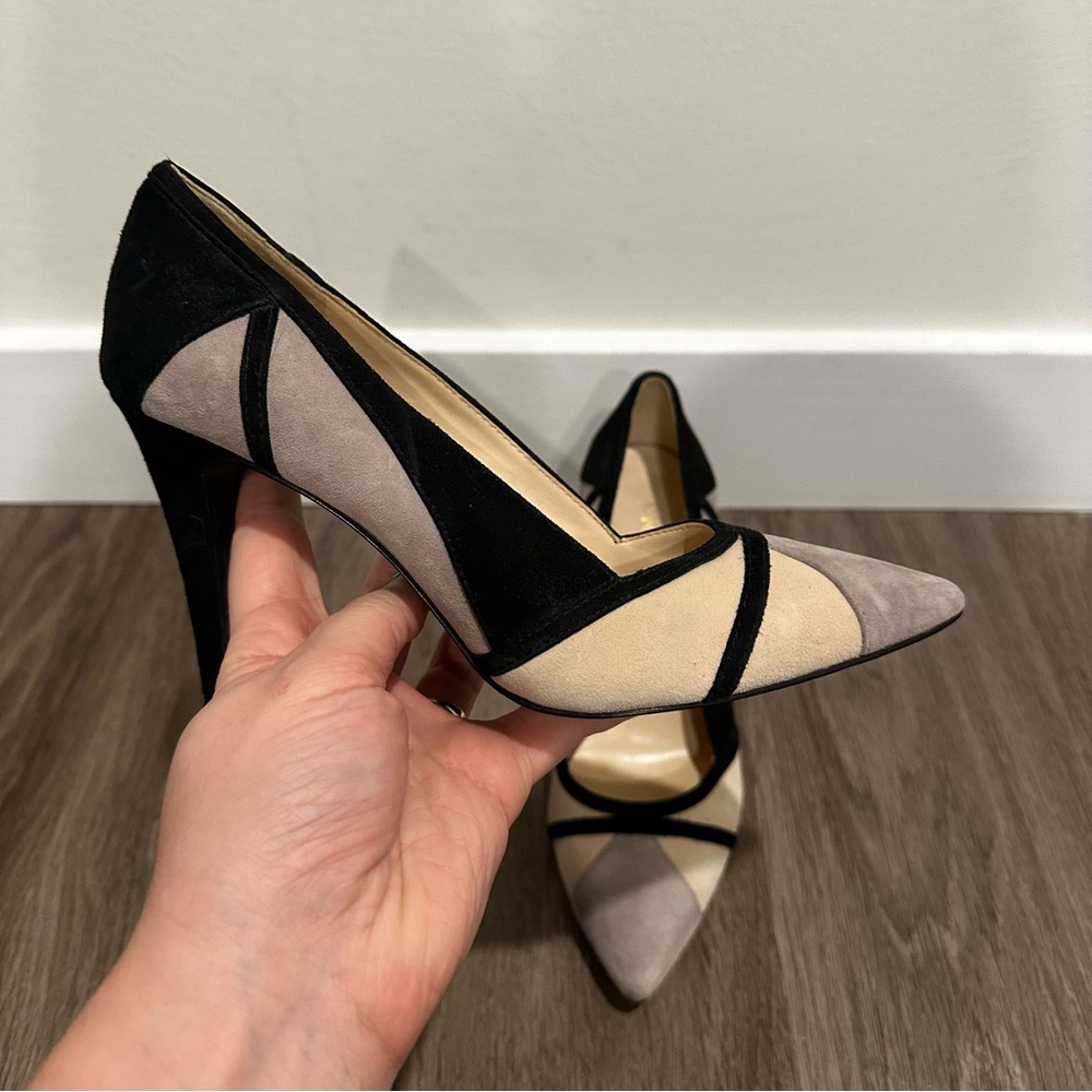 Nine West The Rocks Black, Cream and Gray Suede Heels - Picture 4 of 15